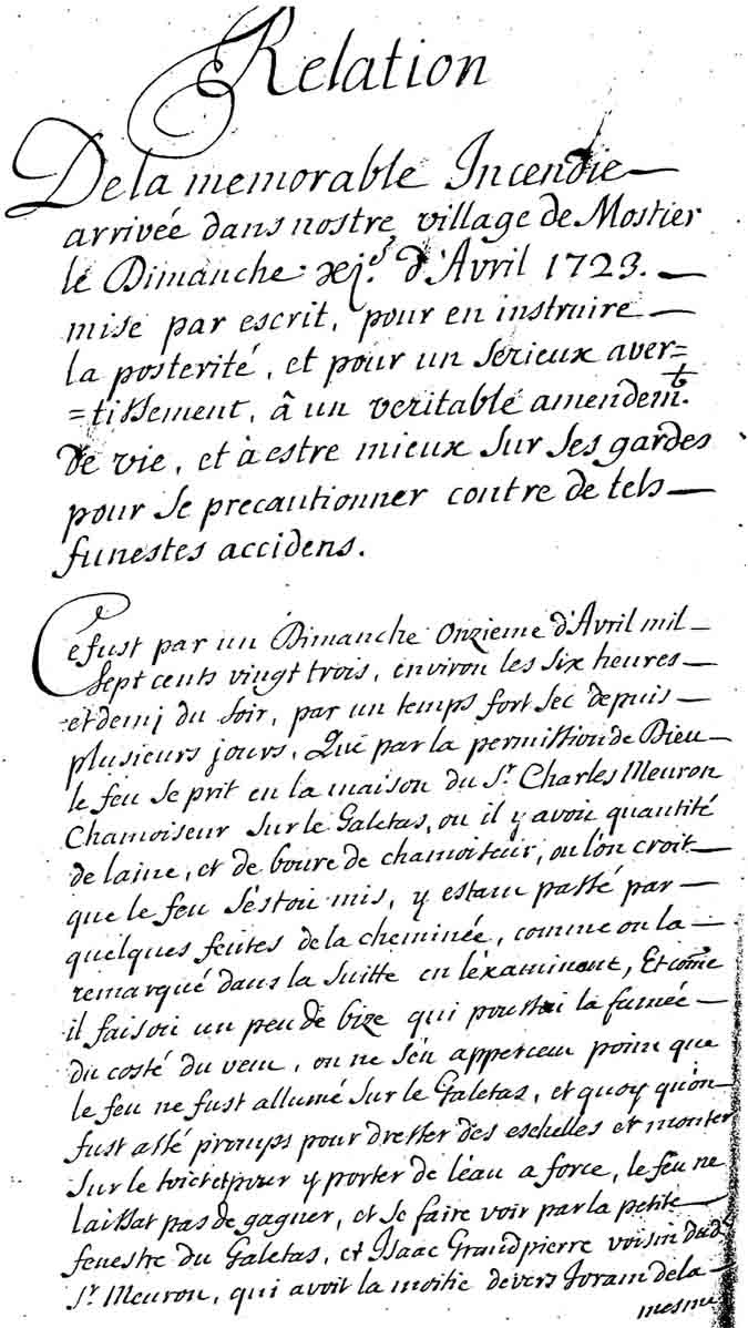 Incendie de 1723 à Môtiers