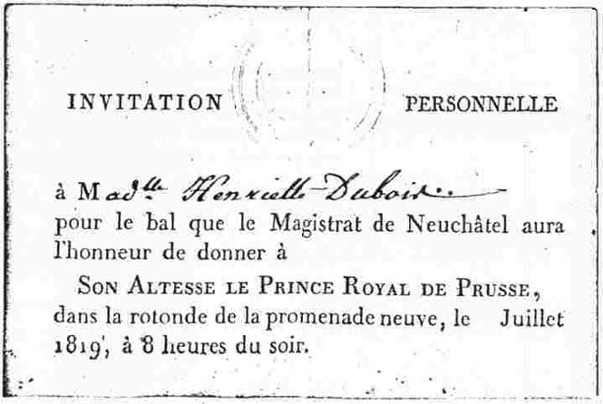 Invitation pour le bal du Prince Royal de Prusse